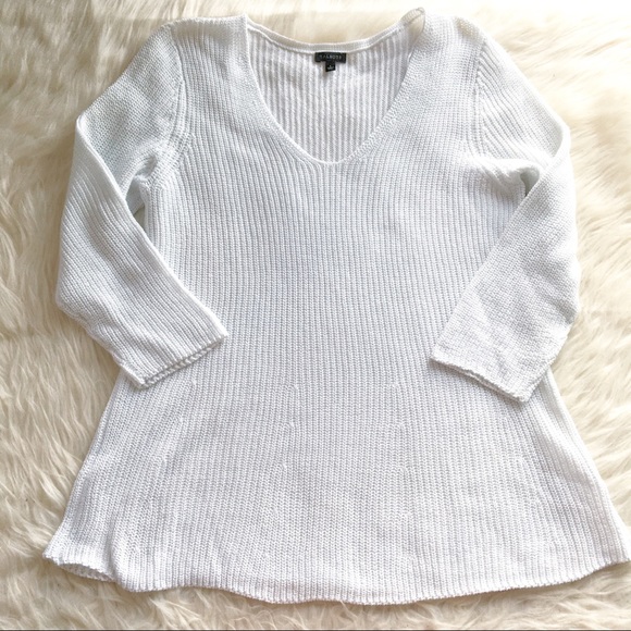 Talbots white cotton sweater v neck large - Picture 4 of 9